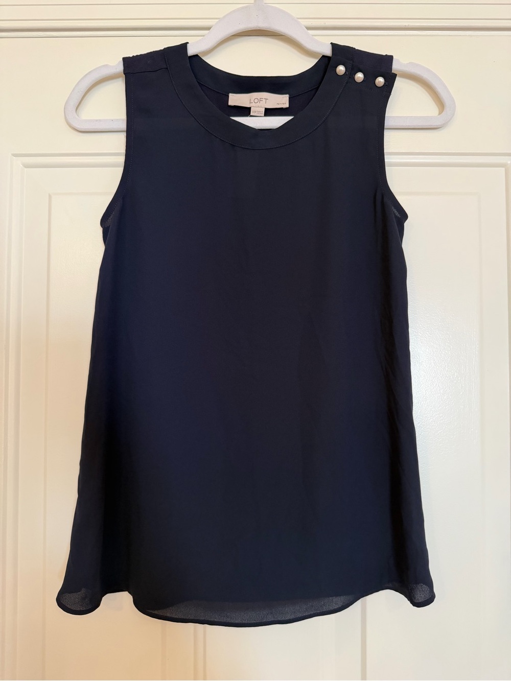 LOFT Navy Pearl-Button Sleeveless Shell
